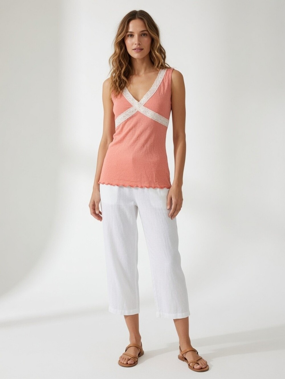 Michael Stars Coral Lace-Trim Sleeveless Women’s Tank Top SZ Small